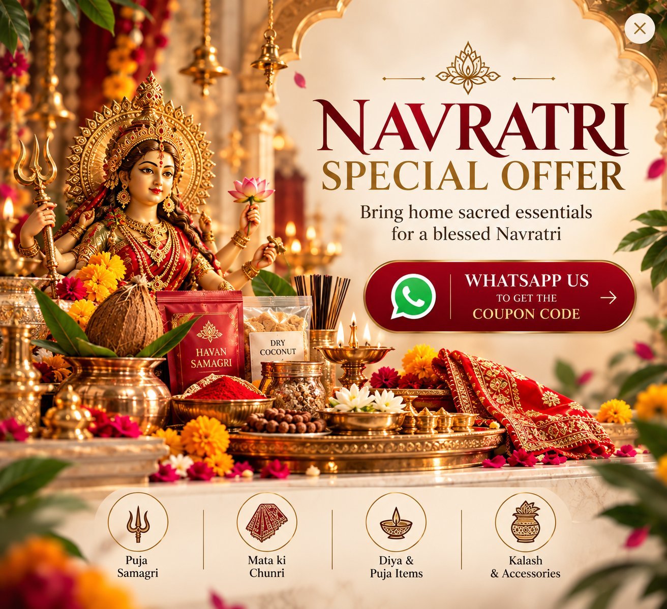 Jatadhare Navratri Special Offer — sacred Navratri essentials for your puja and rituals. WhatsApp us to get the coupon code.
